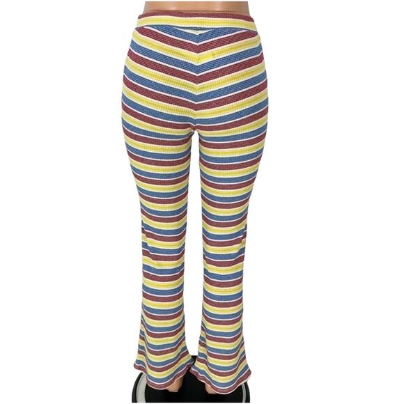 Zara Rib Texture Striped Pull On bell leg Pants Flare High Rise Stretch sz s - Picture 4 of 13